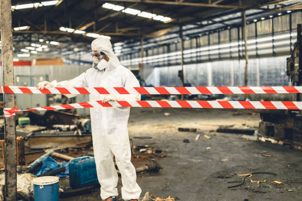 Professional Sewage Cleanup technician working in Krakow, WI